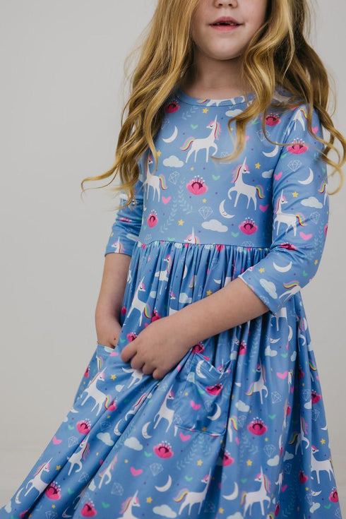 blue-moon-3-4-sleeve-pocket-twirl-dress Mila &  Rose - Sophia's Style--2T--3